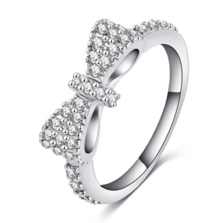 platinum plated cubic zirconia bow tie ring