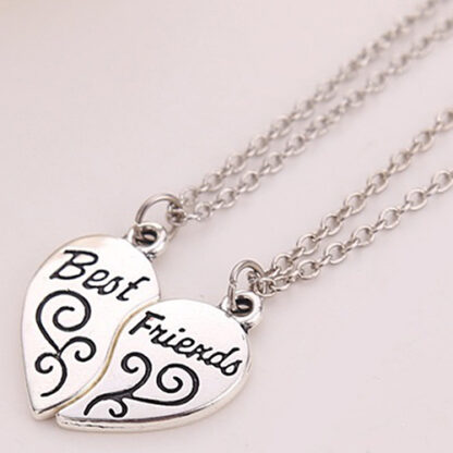 2 piece Silver Heart Pendant Best Friends Necklaces