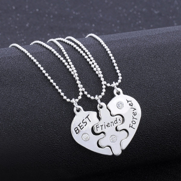 3 Puzzle Piece Heart Pendant BFF Friendship Necklaces - Retailite