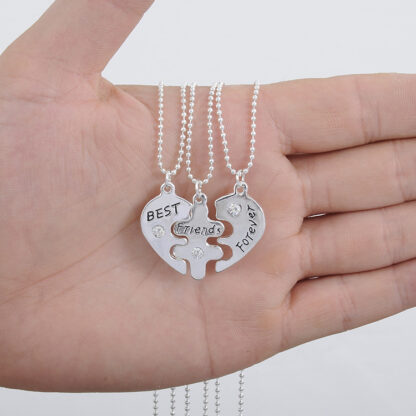 heart charm 3 piece friendship necklaces