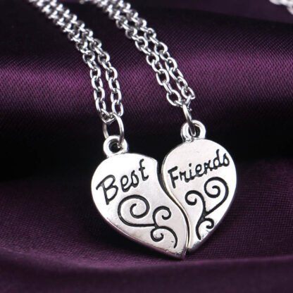 Silver Heart Best Friends Necklace set