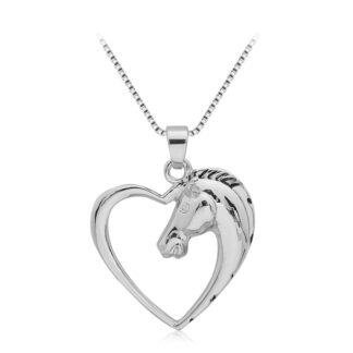 silver plated heart horse pendant necklace