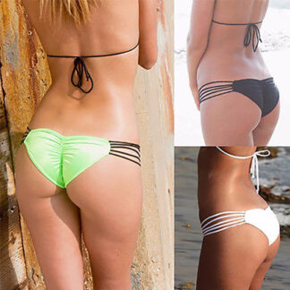 5 elastic strap bikini bottoms in green black and white