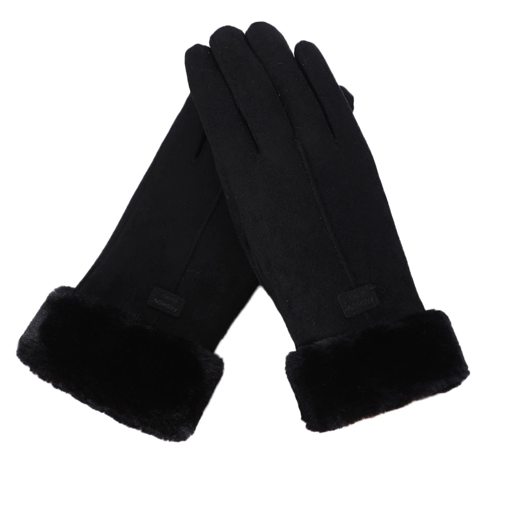 black faux fur gloves