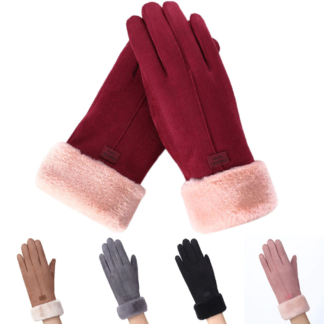 faux fur and leather women's winter gloves