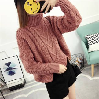 pink pullover sweater crop top turtleneck for women