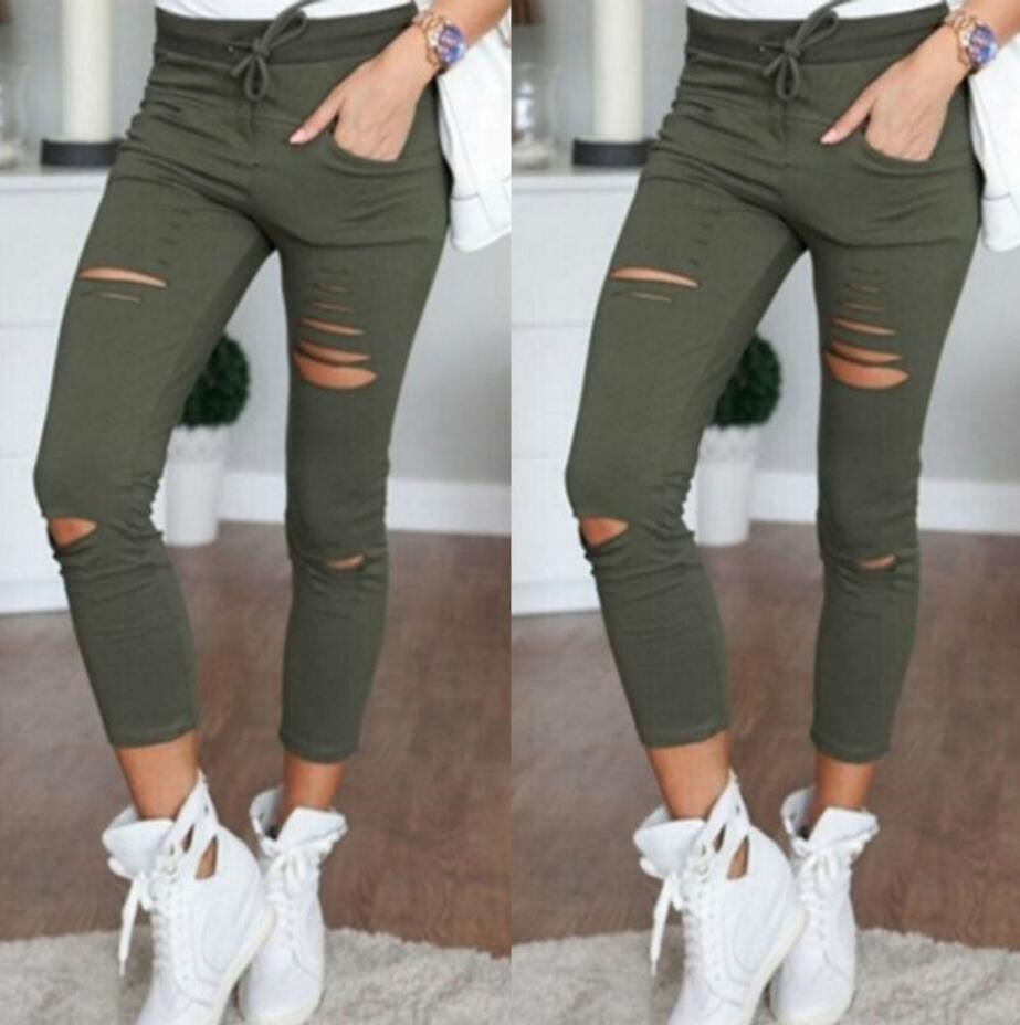 Ripped Women's Skinny Jeans in Black / Grey / White / Green / Red ...