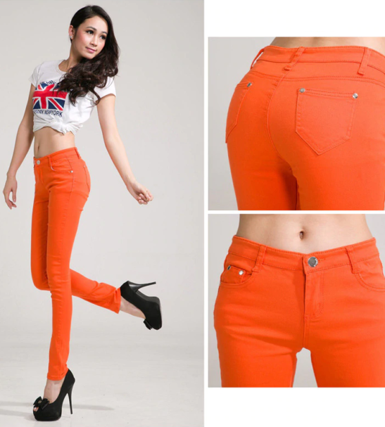 red orange jeans