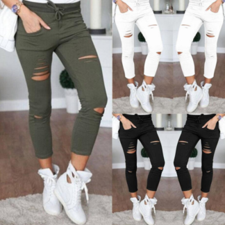 ripped women's jeans in green black and white