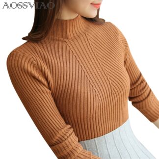 Turtleneck Women's Full Length Long Sleeve Knitted Slim Pullover Sweater