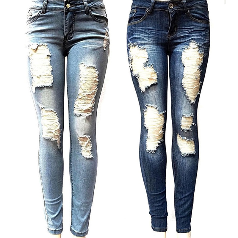 Light Blue Dark Blue Ripped Faded Worn Frayed Women S Jeans Retailite