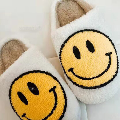 white smiley face slippers