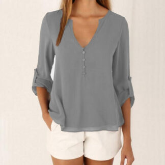 grey women's blouse tunic v neck shirt