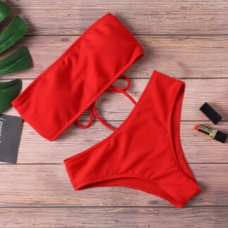 red strapless tube top bandeau bikini
